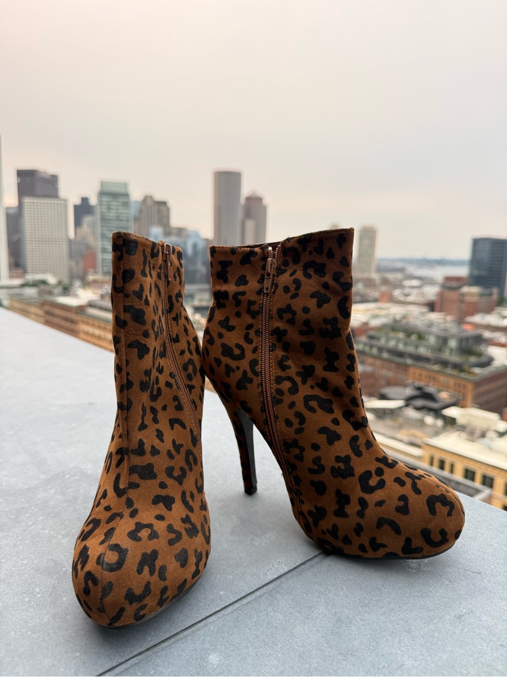 Charles Albert Leopard Print Platform Ankle Boots Size 7.5